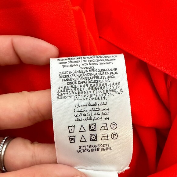 BCBGMaxAzria Faux Wrap Ruched Ruffle Maxi Dress Red Sz 16 - Picture 10 of 12